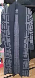River Island Damen gerippte lange Maxi Boyfriend Strickjacke schwarz/grau einmal getragen - Bild 1 von 3