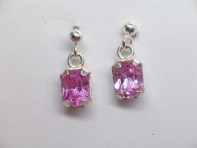 Orecchini in ARGENTO 925 con Pietra Rosa - imitazione Tormalina - Turmalina - - Immagine 1 di 4