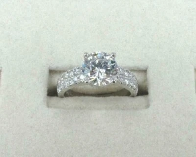 Anel de noivado de ouro branco 14k sólido corte redondo diamante 2,65 quilates simulado tamanho 8 - Imagem 1 de 4