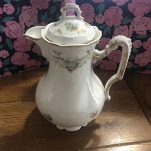 Fine Vintage Antique Limoges Cabbage Gold Blue Floral Chocolate Coffee Tea Pot - Picture 1 of 6