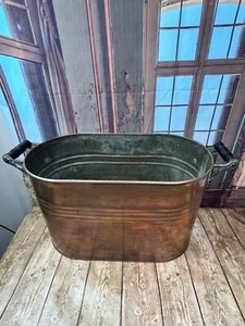 Vintage Copper Wash Tub Boiler with handles 13 x 11 x 20 planter cooler - Picture 1 of 11