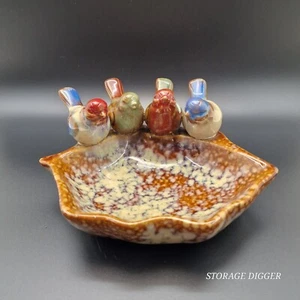 Vintage Multicolor Ceramic Pottery Bird Dish Bird Feeder Bird Bowl Trinket Dish - Picture 1 of 16