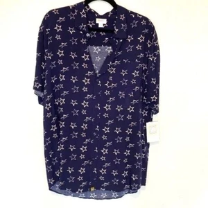 LuLaRoe Mens Button Up Shirt Blue White Stars Patriotic Size Large - Picture 1 of 1