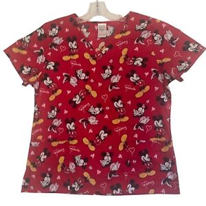 Disney Mickey And Minney Mouse Scrub Top Size Large Red