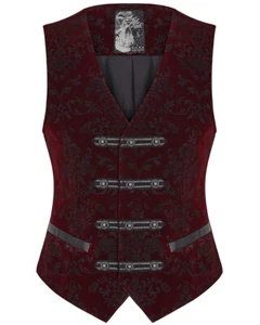 Punk Rave Mens Vest Waistcoat Red Damask Velvet Gothic Steampunk Aristocrat VTG - Picture 1 of 12