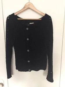 Anthropologie Lux Black Open Knit On Shoulder Sexy Cardigan Clear Buttons Size S - Bild 1 von 6