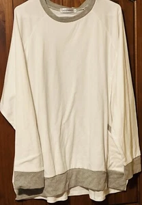 Women’s Long Sleeve White Crew Neck Sweatshirt w/ Pockets – Dark Accent Color - Picture 1 of 2