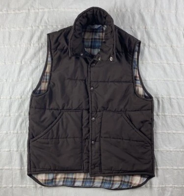 Chaleco acolchado de plumón Nelson vintage para hombre talla mediana marrón botón a presión hecho en EE. UU. Foto 1 de 4