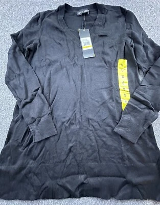 DKNY Sweater Womens Small Black V-Neck Long Sleeve Soft Stretch Pullover New - Image 1 of 4