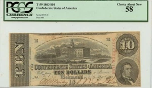1863 $10 Confederate States of America T-59 PCGS CH AU58 - Picture 1 of 2