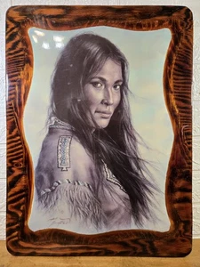 Vintage Bill Hampton Indianer "Great Man's Daughter" Druck auf Holz, gebraucht - Bild 1 von 4