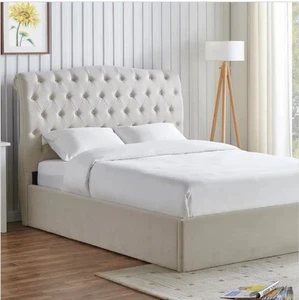 New Ottoman Bed Winged Plush Velvet  Storage Option Double & King Size - Picture 1 of 6