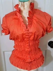 Antilia Femme Women's Sz S Ruffled Smocked Office Siren Blouse Vintage 2000s Y2K - Bild 1 von 14
