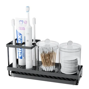 Bathroom Toothbrush Holder Set with 2 Canisters, Shower Toothpaste Organizer ... - Picture 1 of 7