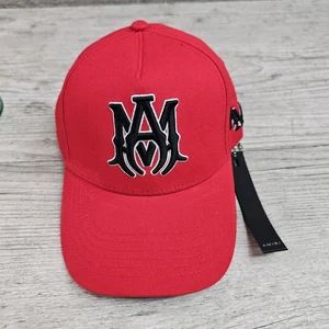 Amiri MA Logo Red Trucker Hat Black Embroidery Snapback - Picture 1 of 10