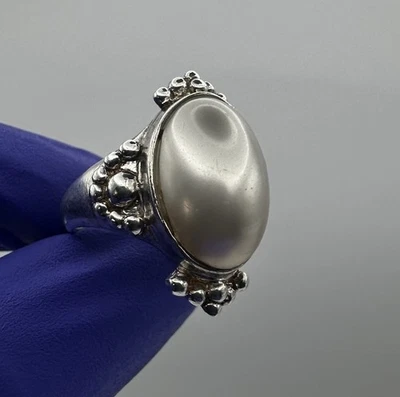 Anillo de plata de ley 925 ovalado de perlas blancas talla 7 estilo vintage 6,1 g | C136 Foto 1 de 4