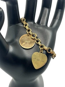 1950’s 12k gold filled charm bracelet w 2 engraved charms vintage chain - Picture 1 of 15