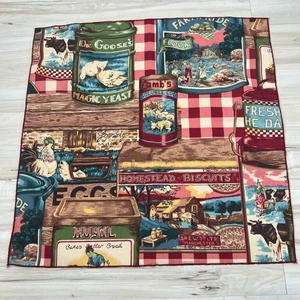 Vintage Set of 4 Napkins Advertising Farmhouse Print Gingham Fabric Rustic Cabin - Picture 1 of 7