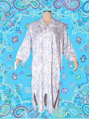 MISS ELAINE Azul Blanco Cachemira Floral Cremallera Completa Bata Camisón Bolsillos Para Mujer M Foto 1 de 4