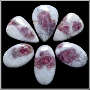 6 Pcs Natural Pink Tourmaline Quartz Hi-Quality 29mm-36mm Cabochon Gemstones Lot - Picture 1 of 11