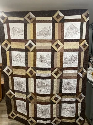 Embroidered Farm Quilt 79”x60” - Image 1 of 4