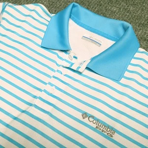 Columbia PFG Men's Super Skiff Cast Polo Shirt Small Atoll/White Striped Fishing - Picture 1 of 12