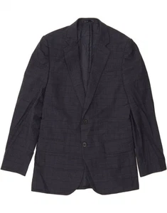 JAEGER Mens 2 Button Blazer Jacket UK 38 Medium Navy Blue Check Wool BS01 - Picture 1 of 3