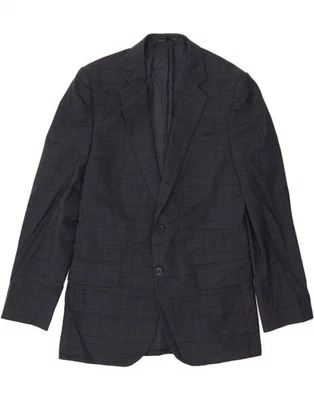 JAEGER Mens 2 Button Blazer Jacket UK 38 Medium Navy Blue Check Wool BS01 - Image 1 of 3