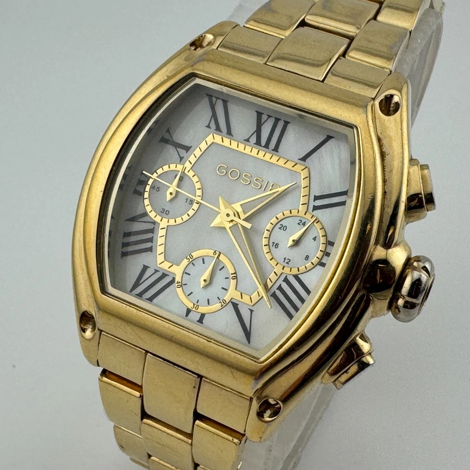 Reloj de Cuarzo Gossip Unisex Tono Dorado Barril Japón Analógico Cronógrafo Batería Nueva Foto 1 de 4