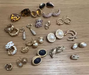 Job Lot 20 Pairs Earrings Vintage Modern Statement Gold Tone Clip On Pierced - Picture 1 of 4