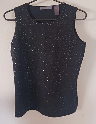 Regata feminina Liz Claiborne lantejoulas pretas sem mangas tamanho pequeno - Imagem 1 de 4