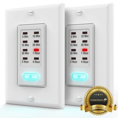 2x In Wall Switch Gang Countdown Programmable Timer Auto Bathroom Fan LED Light - Image 1 of 4