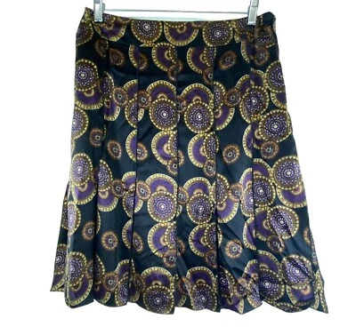 VTG Y2K Silk Pleated Flapper Slits Skirt Black Purple Gold Medallion 12 NWT USA - Image 1 of 4