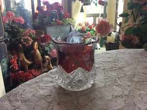 Vtg Jefferson Krys-tol Ruby Flash Glass Jar With Hand Painted Early 1900's - Picture 1 of 7