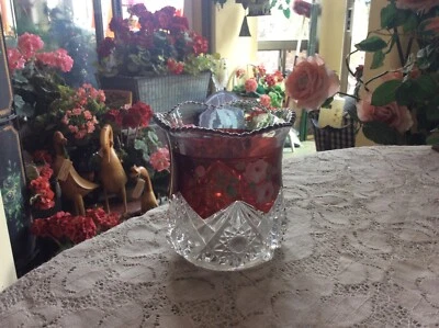 Vtg Jefferson Krys-tol Ruby Flash  Glass Jar With Hand Painted Early 1900's - Image 1 of 4