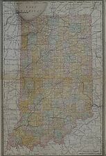   Vintage 1888 Railroad & Township Map ~ INDIANA ~ Old Authentic ~ Free S&H