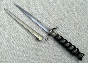 ANTIQUE SELF DEFENSE WEAPON CARVED EBONY HILT~ORIGINAL SHEATH / FRENCH 1850-75 - Picture 1 of 13