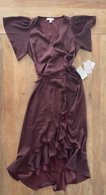 NWT Chelsea28 Nordstrom Wrap Maxi Dress Size XS Burgundy Chiffon Flutter Sleeve - Image 1 of 4
