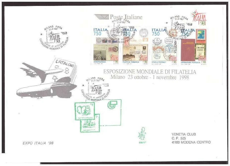 FDC Venetia Club 1997 - Milano '98 Sheet of Stamps Viaggiata - Image 1 of 1