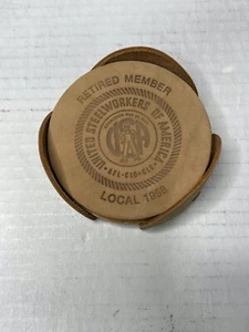 Steelworkers of America Retired Member Local 1958 Leather Coaster Set w/ Holder - Picture 1 of 6