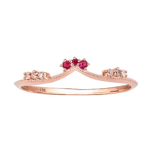 10k Rose Gold Curved Genuine Ruby and Diamond Band Guard - Picture 1 of 4