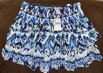 JUSTICE SKORT BLUE DESIGN SIZE 14 SHIMMERING SPARKLE FLOWY TIERS SUPER CUTE!! - Image 1 of 3