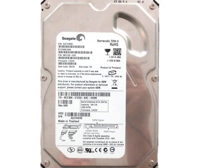Seagate ST3160812AS 9BD132-033 3.ADH TK (4LS) Thailand 160gb Sata HDD 04/2006 - Image 1 of 2