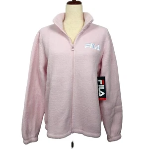 NEW Fila Womens Jacket Large Light Pink Sherpa Fleece Full Zip Long Sleeve SOFT - Picture 1 of 14