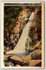 Postal de lino Glen Ellis Falls, muesca Pinkhum, montañas blancas, nueva de colección de colección - Imagen 1 de 2