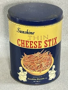 Vintage Sunshine Thin Cheese Stix Round Tin With Lid - Picture 1 of 14