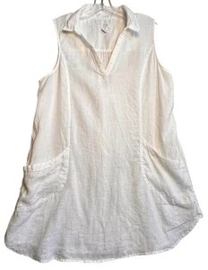 Sigrid Olsen 100% White Linen Shirt Dress Sz L Women’s Pockets Coastal Tunic - Picture 1 of 14