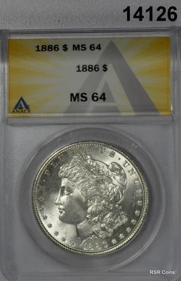 1886 MORGAN SILVER DOLLAR ANACS CERTIFIED MS64! #14126 - Image 1 of 3