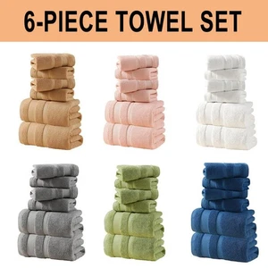6 Piece Extra Large Quick-Absorbent Towel Set Bathroom Towel Set 100% Cotton - Picture 1 of 8
