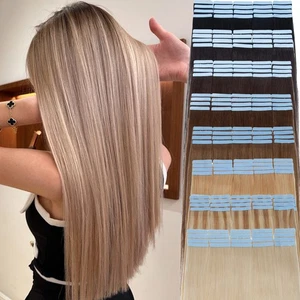 100% Real Remy Skin Weft Tape in Human Hair Extensions THICK Full Head 150G 18in - Picture 1 of 44